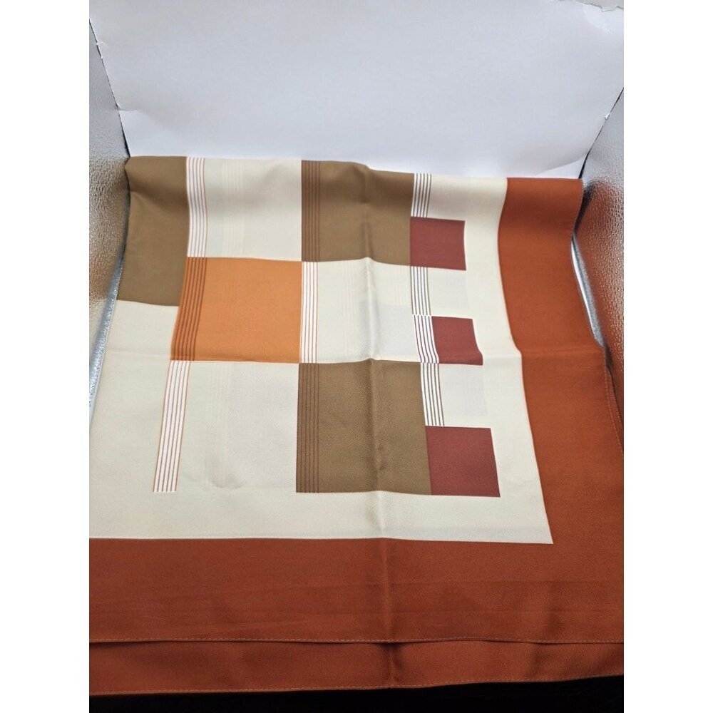Vintage Women's Brown Orange Beige Geometric Square Scarf 30x30 Lightweight 70s